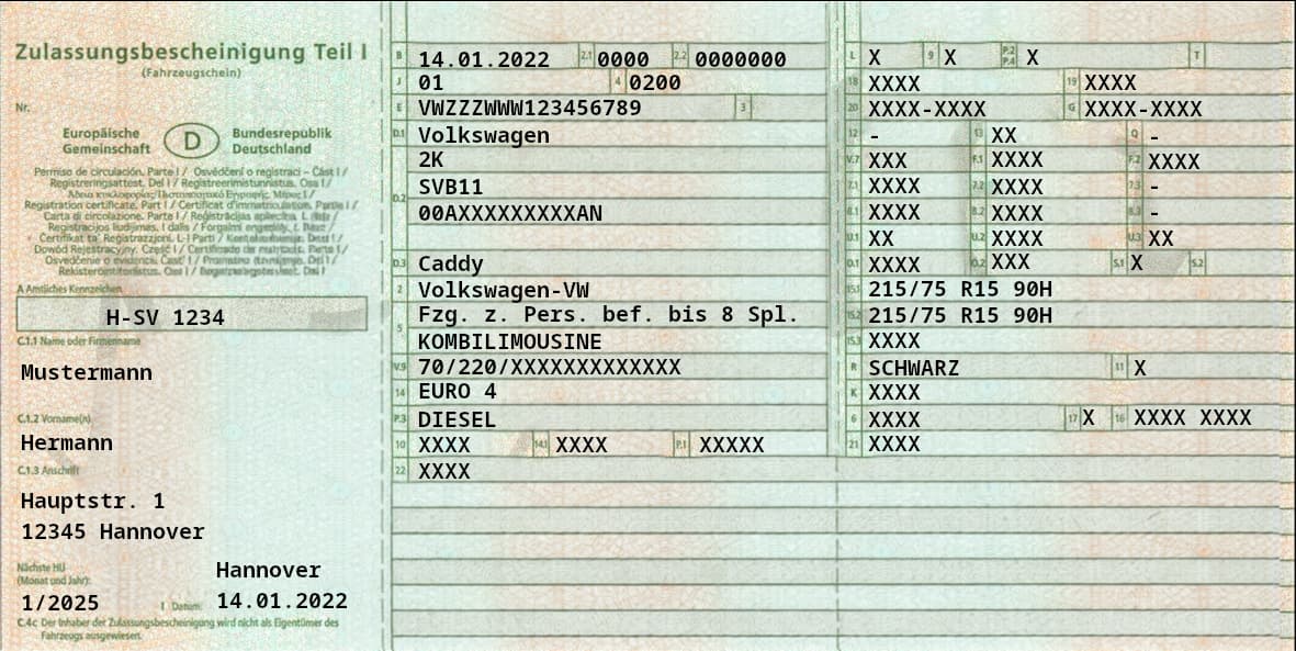 Zulassungsbescheinigung Beispiel